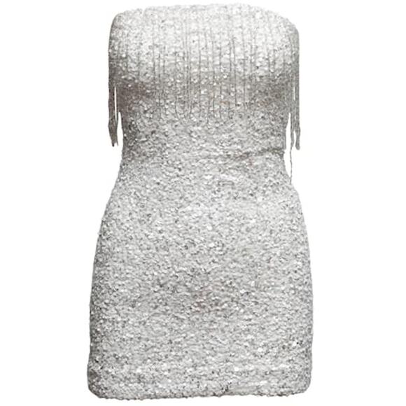 Retrofête Cassandra White Sequin Fringe Mini Dress XS - Picture 3 of 8